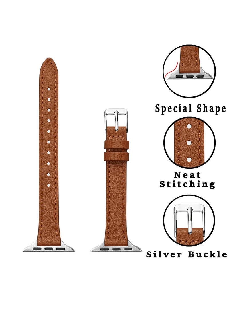 Ofrdncy Ofrdncy Slim Leather Bands Compatible with Apple Watch Band 49mm 46mm 45mm 44mm 42mm 41mm 40mm 38mm, Top Grain Leather Thin Apple Watch Strap for iWatch Ultra 2/1 Series 10 9 8 7 6 5 4 3 2 1 SE Multi  - Image 2