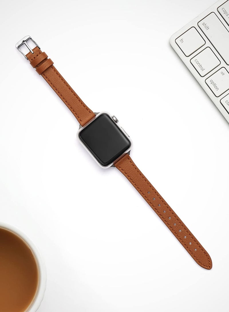 Ofrdncy Ofrdncy Slim Leather Bands Compatible with Apple Watch Band 49mm 46mm 45mm 44mm 42mm 41mm 40mm 38mm, Top Grain Leather Thin Apple Watch Strap for iWatch Ultra 2/1 Series 10 9 8 7 6 5 4 3 2 1 SE Multi  - Image 4