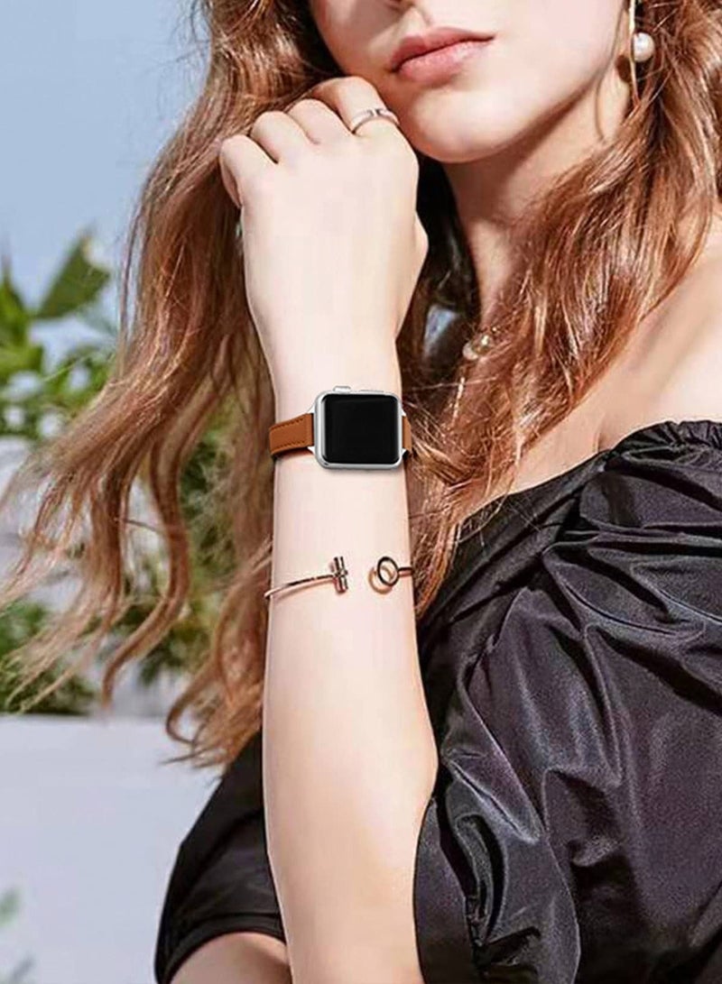 Ofrdncy Ofrdncy Slim Leather Bands Compatible with Apple Watch Band 49mm 46mm 45mm 44mm 42mm 41mm 40mm 38mm, Top Grain Leather Thin Apple Watch Strap for iWatch Ultra 2/1 Series 10 9 8 7 6 5 4 3 2 1 SE Multi  - Image 5