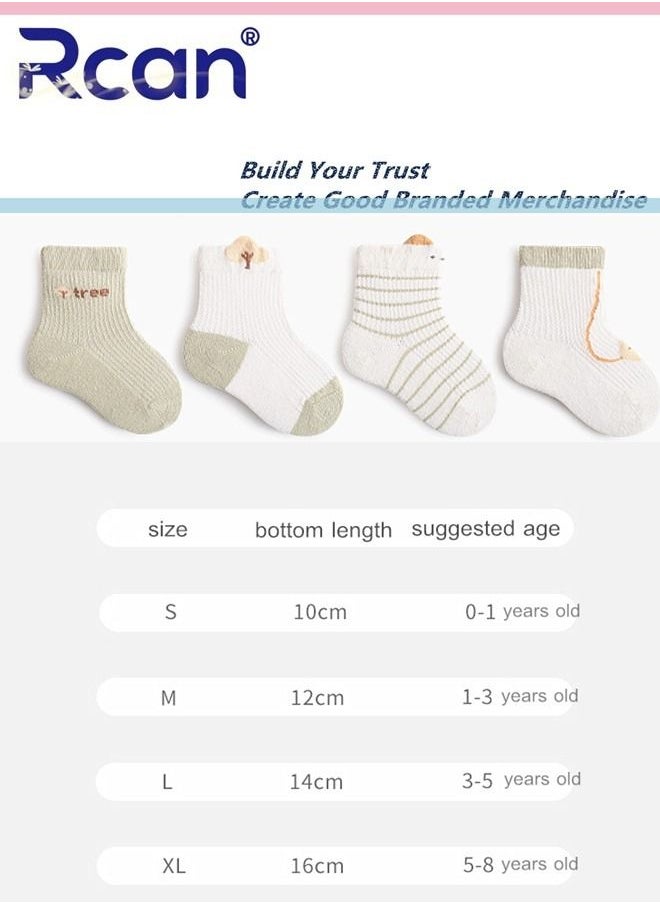 Rcan 4 Pairs Baby Socks Cartoon Printing Thin Mesh Breathable Stretch Cotton Socks Set Middle Tube for Baby Unisex  - Image 4