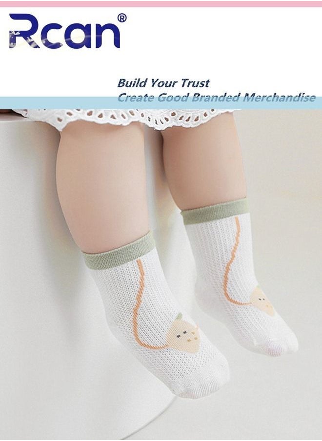 Rcan 4 Pairs Baby Socks Cartoon Printing Thin Mesh Breathable Stretch Cotton Socks Set Middle Tube for Baby Unisex  - Image 5
