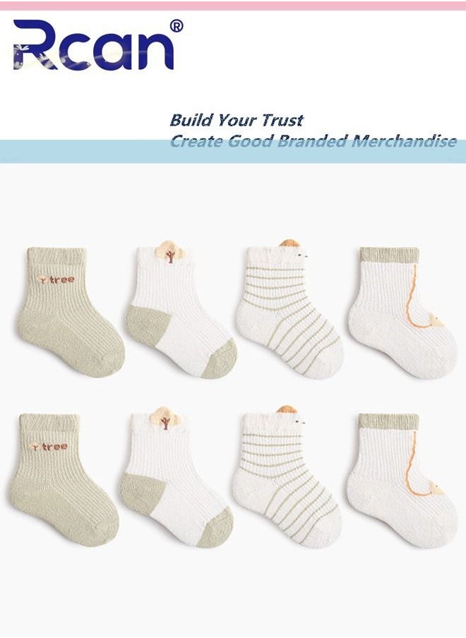 Rcan 4 Pairs Baby Socks Cartoon Printing Thin Mesh Breathable Stretch Cotton Socks Set Middle Tube for Baby Unisex  - Image 2