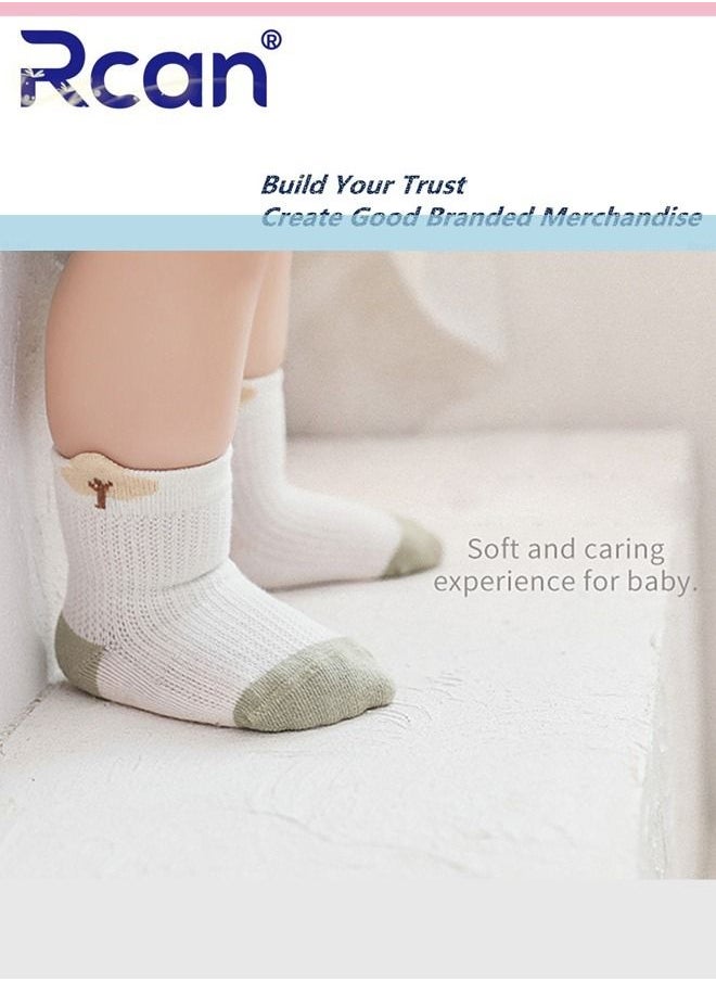 Rcan 4 Pairs Baby Socks Cartoon Printing Thin Mesh Breathable Stretch Cotton Socks Set Middle Tube for Baby Unisex  - Image 3