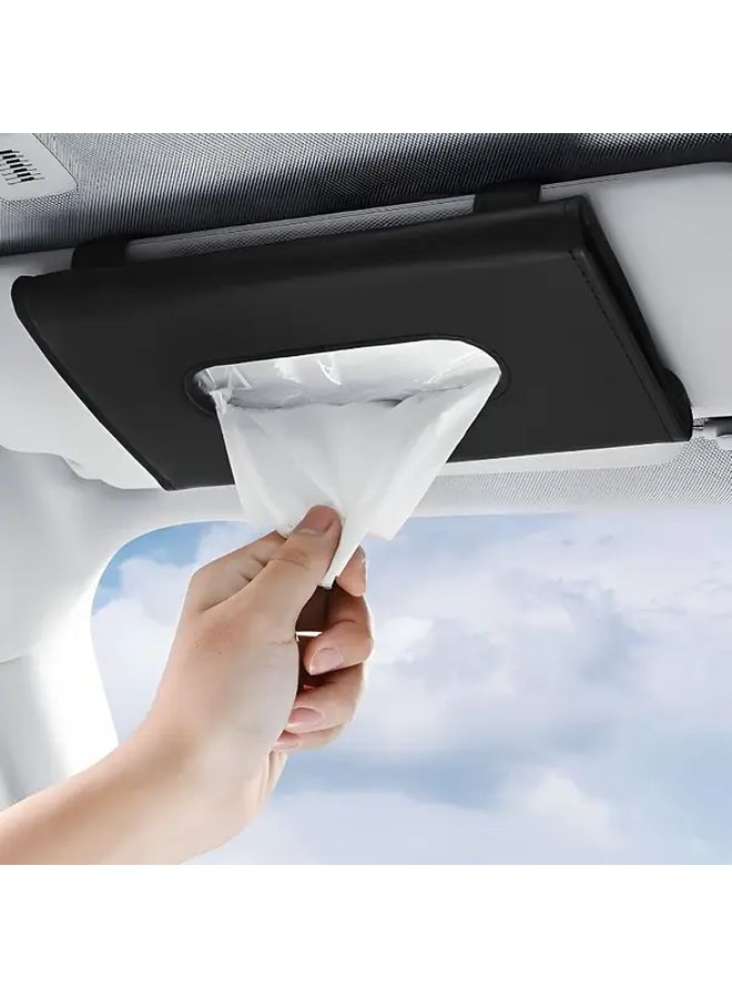 Black Strap Style Car Tissue Box Hanging Sun Visor Organizer Faux Leather Rear Seat Holder - Image 1