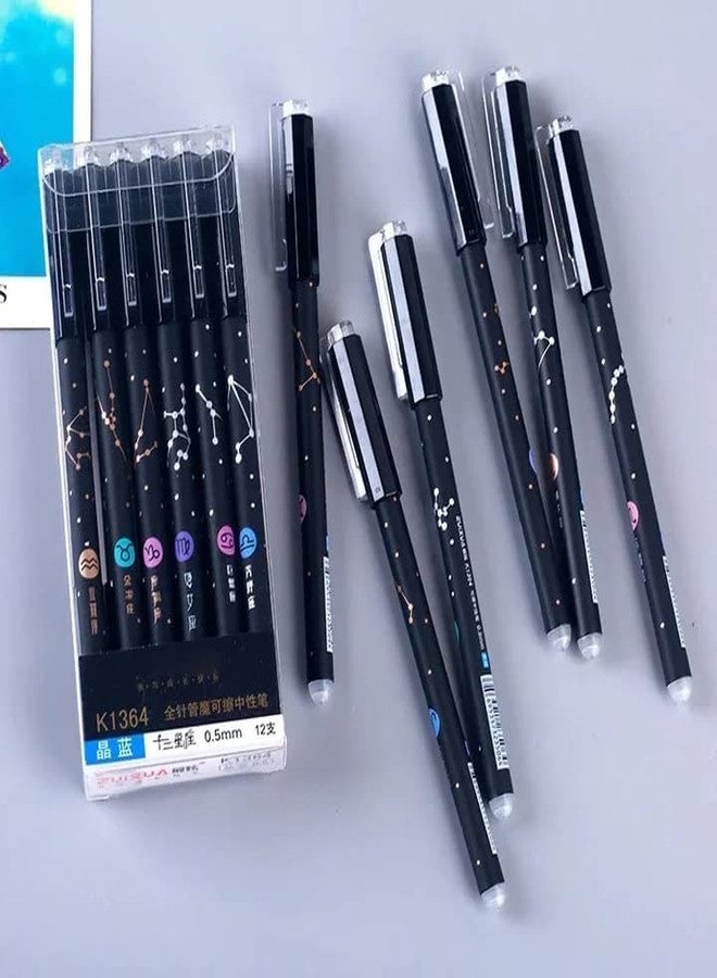 APCATIO 12 pcs Erasable Gel Pens printed star galaxy zodiac 0.5mm gel Blue Ink Pen Stationary Supplies - Image 4