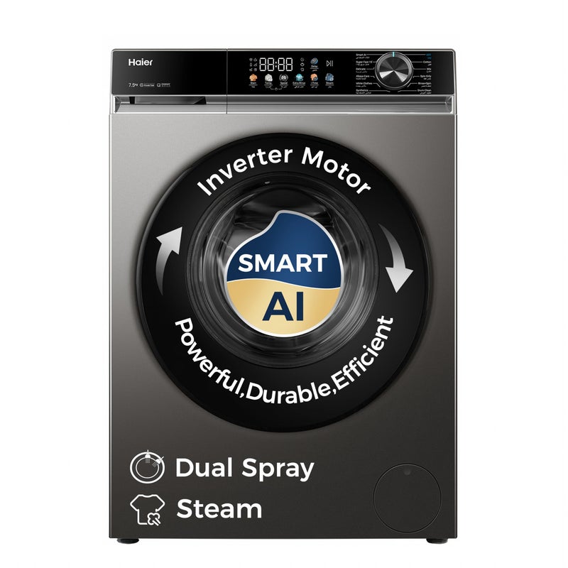 Haier Washing Machine 7.5kg Front Load Inverter/Laser Welding/Dual Spray/Auto Weight/ABT/ Starry /Full Part 2 Years Warranty -10 Years Warranty for Motor/HW75-BP12337S8 HW75-BP1233758 Jade Ink Silver - Image 1