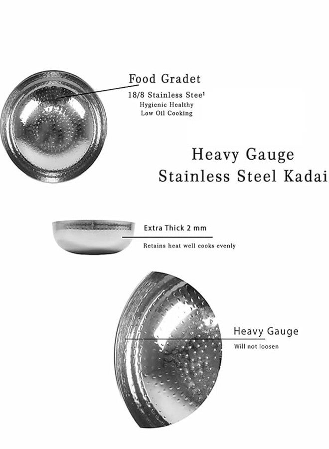 MUKE Heavy Guage Stainless Steel Hammered Tasla, Without Handle Kadhai Cookware (2.5 Liter) - Image 5