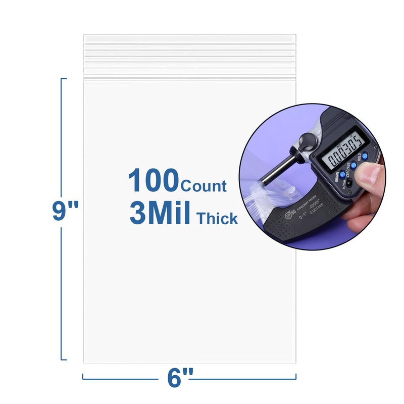 Macoota 100PCS 6" x 9" Thick 3 Mil Clear Zip Seal Lock Poly Bags Reclosable Plastic Bags With Zipper for Photo Cards Envelopes Snacks Seeds Storage - Image 2