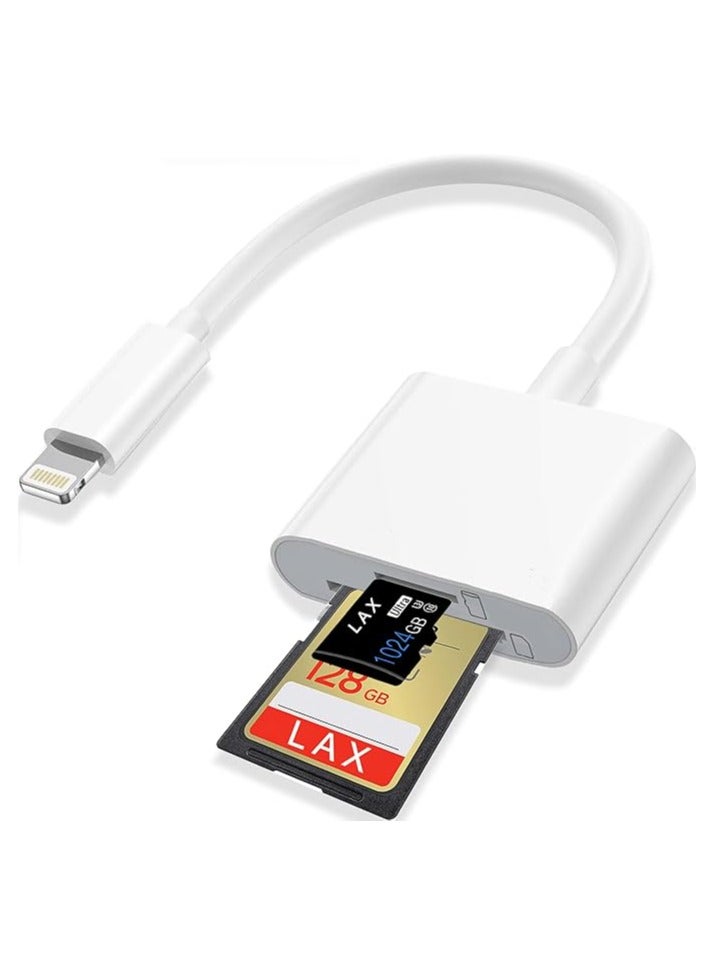 Lightning to SD & TF Card Dual Slot Reader for iPhone/iPad, 2 in 1 Micro SD TF Trail Camera Viewer Memory Card Adapter, Plug and Play - Image 1