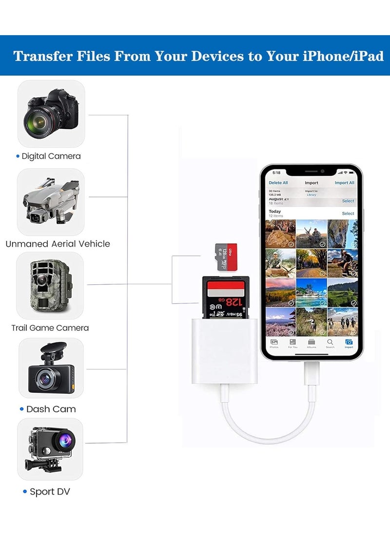 Apple Lightning to SD & TF Card Dual Slot Reader for iPhone/iPad, 2 in 1 Micro SD TF Trail Camera Viewer Memory Card Adapter, Plug and Play  - Image 4