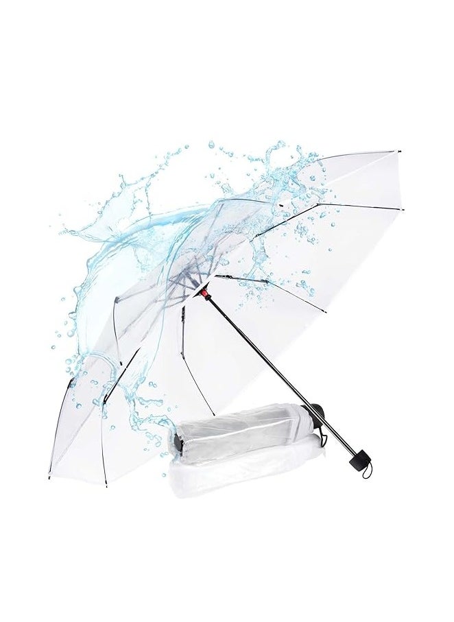 Generic Folding Umbrellas Travel Umbrella, Transparent Umbrella Pocket Umbrella, Portable Compact Protection, Small Light Weight Waterproof - white  - Image 2