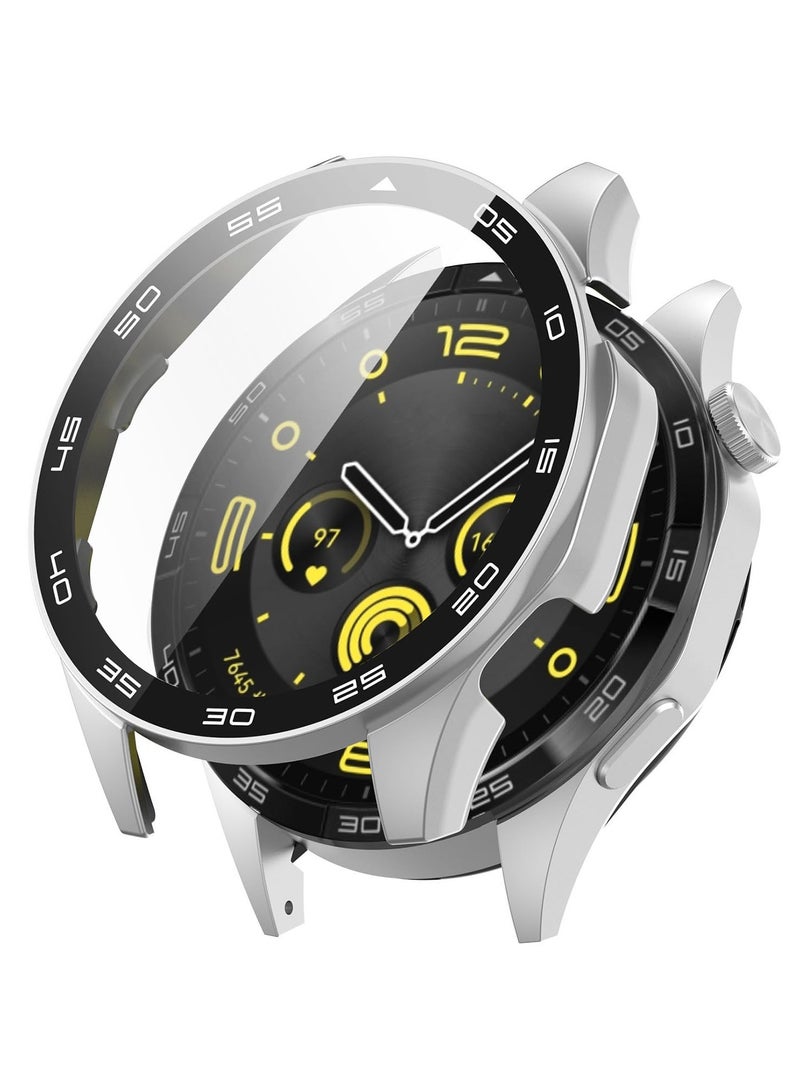 Protective Case for HUAWEI WATCH GT 4 46mm All-around Anti Scratch Shockproof Hard PC Full Cover Tempered Glass Case Compatible with Huawei Watch GT4 46mm,Silver - Image 1
