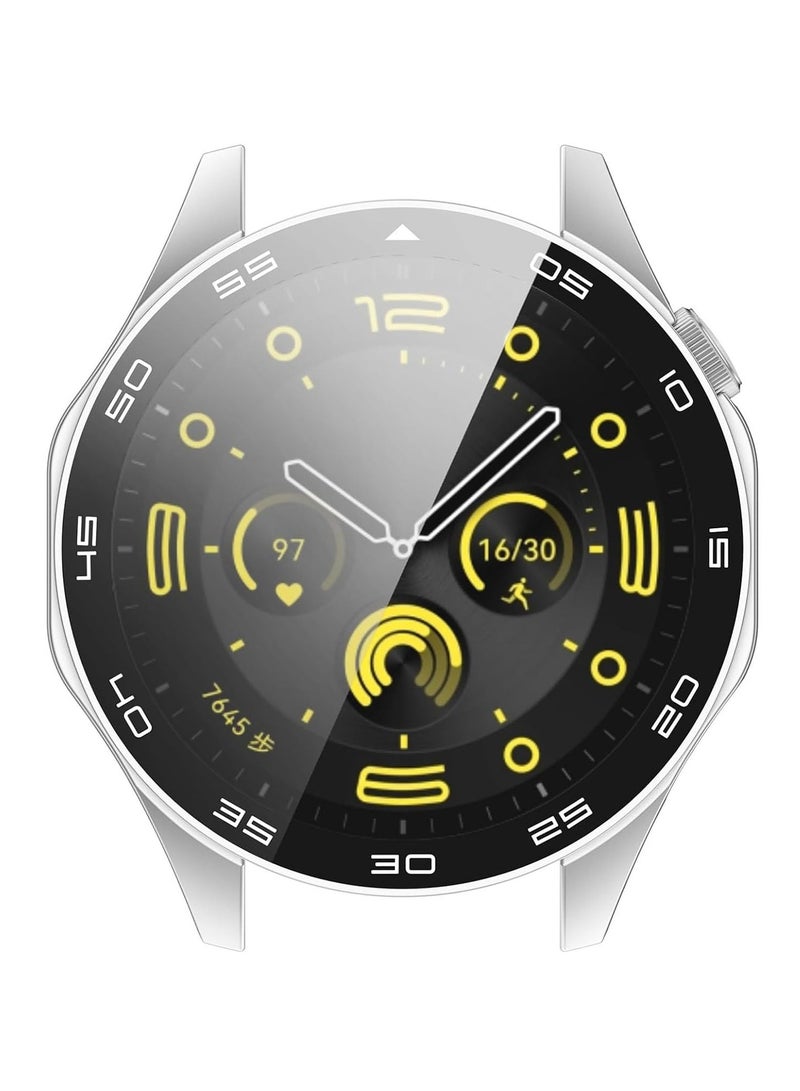 Protective Case for HUAWEI WATCH GT 4 46mm All-around Anti Scratch Shockproof Hard PC Full Cover Tempered Glass Case Compatible with Huawei Watch GT4 46mm,Silver - Image 3