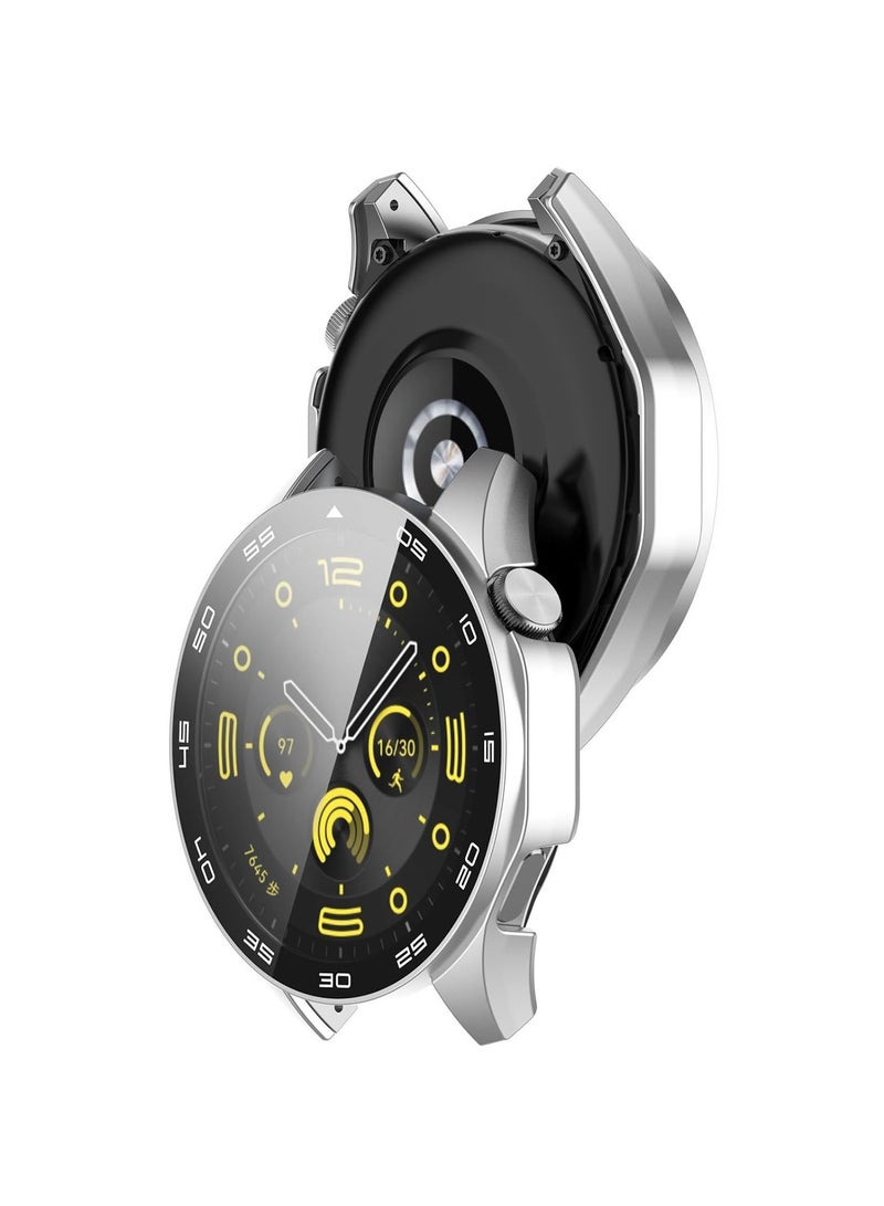 Protective Case for HUAWEI WATCH GT 4 46mm All-around Anti Scratch Shockproof Hard PC Full Cover Tempered Glass Case Compatible with Huawei Watch GT4 46mm,Silver - Image 5