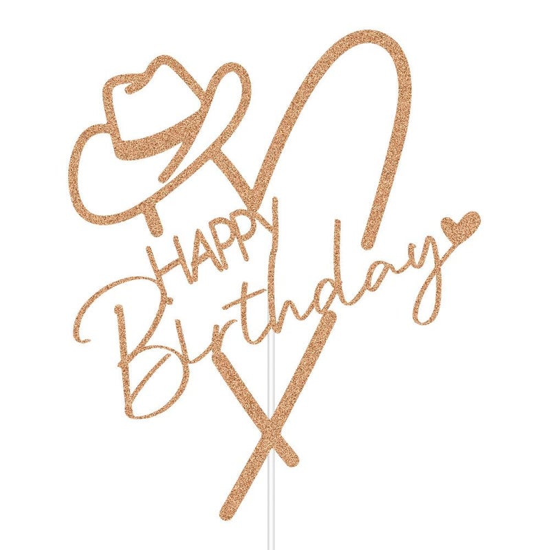 ZLPDS Cowgirl Happy Birthday Cake Topper  Mexican Western Birthday Cake Decor  Fiesta Theme Girls Birthday Party Decorations Rose Gold Glitter - Image 2