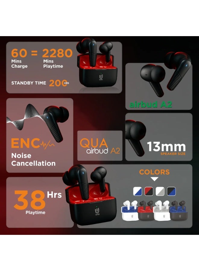 Unix A2 QUA Wireless Airbuds | TWS Earbuds with 13mm Drivers | ENC Noise Cancellation for Clear Calls | Up to 38Hrs Playtime | Bluetooth v5.4 Auto-Connect | Deep Bass & Low Latency Audio | Black - Image 5