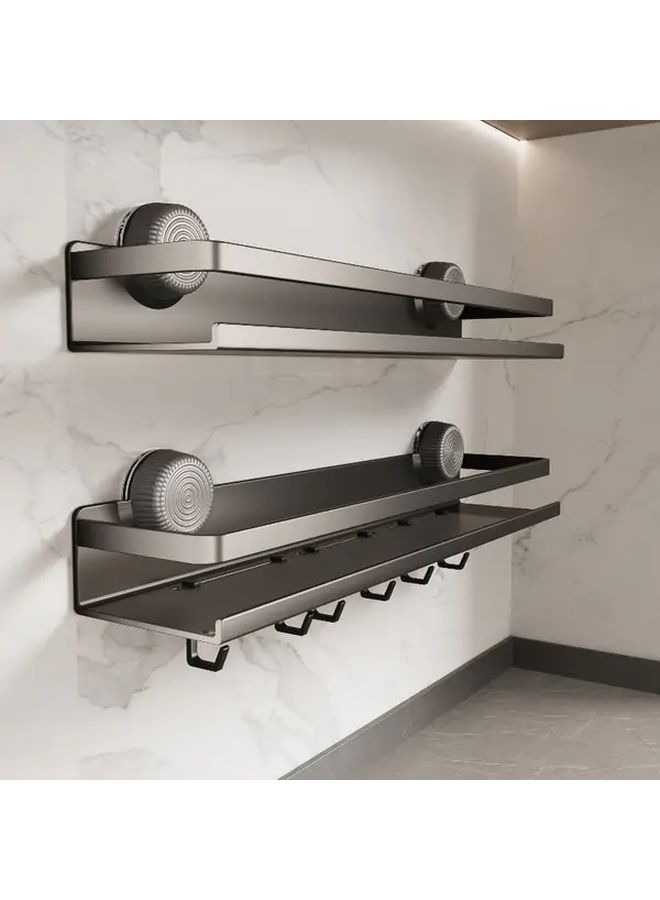 White Marble Metal Wall Shelf With Hooks 11 8in Space Saving Organizer - Image 1