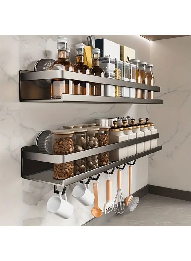 White Marble Metal Wall Shelf With Hooks 11 8in Space Saving Organizer - Image 2