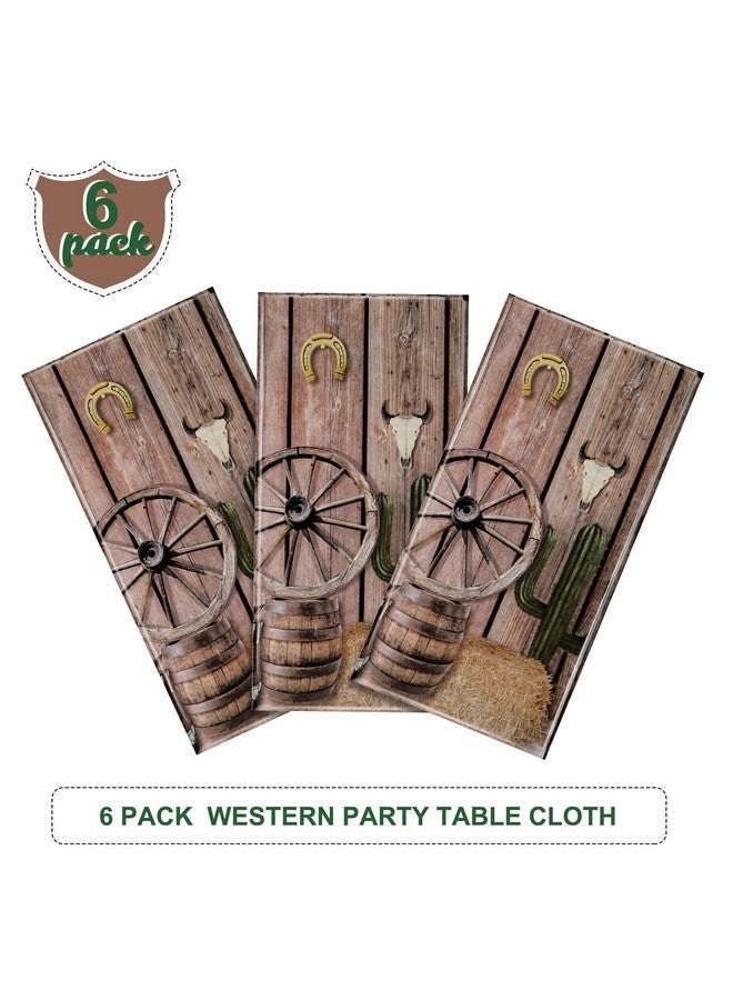 Tiamon Western Party Tablecloth Western Cowboy Party Table Cover Cowboy Theme Plastic Tablecloth Wild West Wooden House Barn Door Table Cover For Western Theme Baby Shower Birthday Party (Retro 6 Pcs) - Image 5