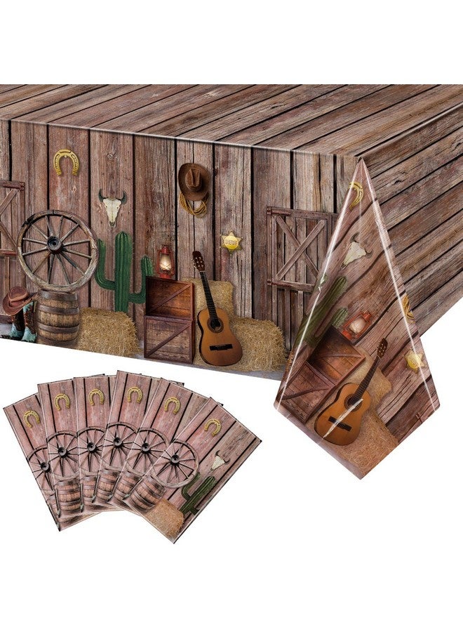 Tiamon Western Party Tablecloth Western Cowboy Party Table Cover Cowboy Theme Plastic Tablecloth Wild West Wooden House Barn Door Table Cover For Western Theme Baby Shower Birthday Party (Retro 6 Pcs) - Image 2