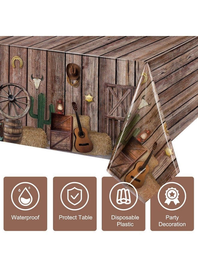 Tiamon Western Party Tablecloth Western Cowboy Party Table Cover Cowboy Theme Plastic Tablecloth Wild West Wooden House Barn Door Table Cover For Western Theme Baby Shower Birthday Party (Retro 6 Pcs) - Image 4
