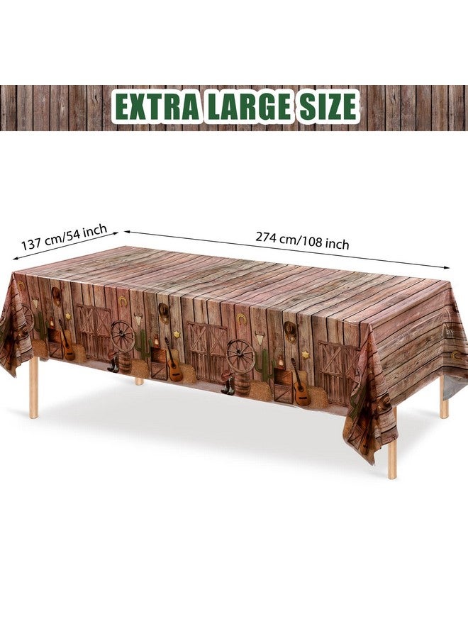 Tiamon Western Party Tablecloth Western Cowboy Party Table Cover Cowboy Theme Plastic Tablecloth Wild West Wooden House Barn Door Table Cover For Western Theme Baby Shower Birthday Party (Retro 6 Pcs) - Image 3