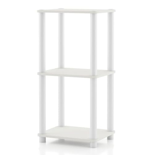 Homes: Inside + Out Apexa Modern 3-Tier Narrow Shelving Units, Collectibles Display Shelves, Easy Assembly Standing Shelf, Home Storage Organizer for Living Room, Bedroom, Office, White - Image 1