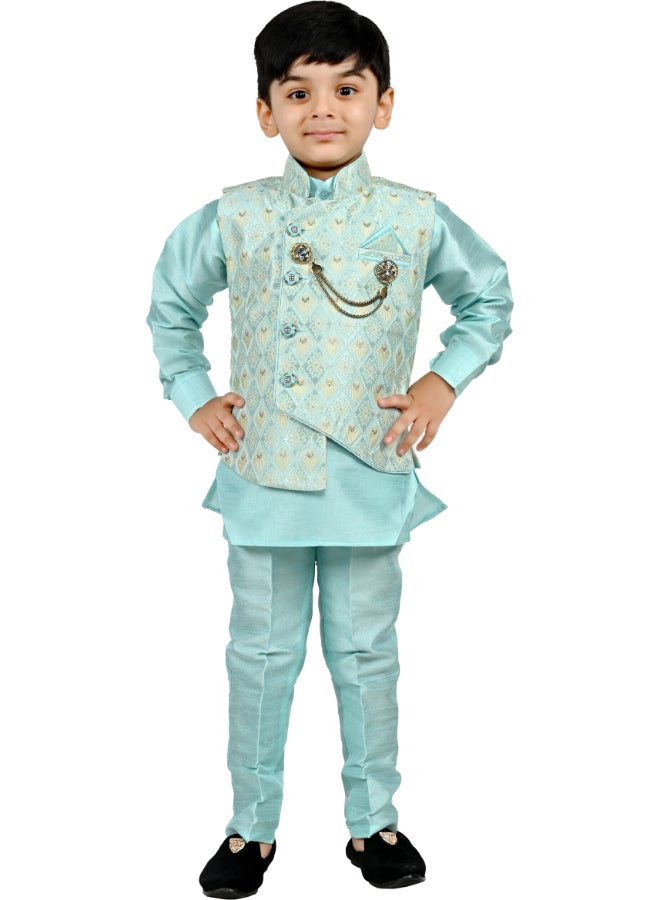 بي تي ديزايز طقم كورتا بيجاما سماوي للأولاد - Image 1