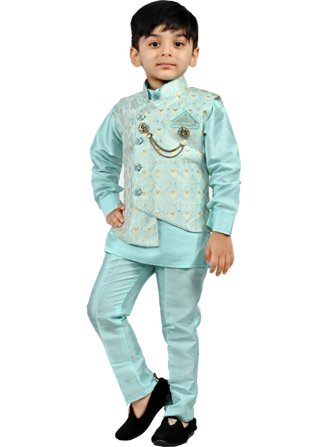 بي تي ديزايز طقم كورتا بيجاما سماوي للأولاد - Image 4