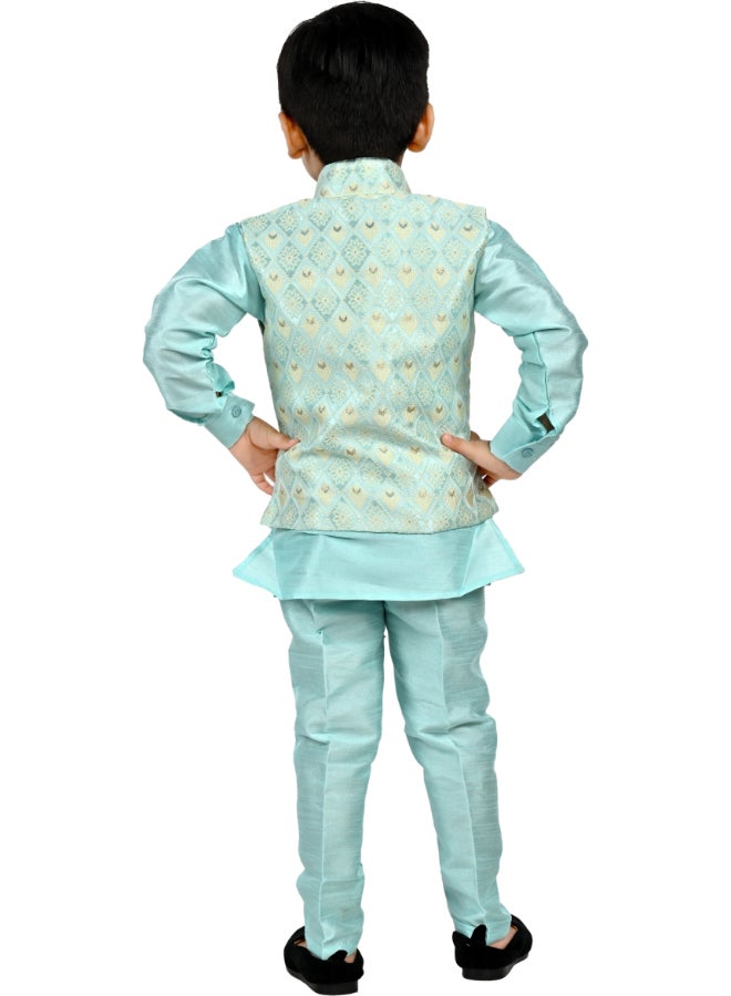 بي تي ديزايز طقم كورتا بيجاما سماوي للأولاد - Image 2