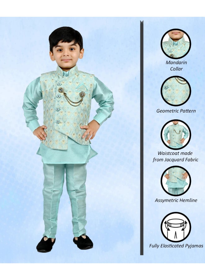 بي تي ديزايز طقم كورتا بيجاما سماوي للأولاد - Image 3