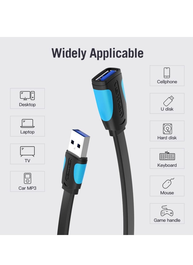 VENTION - Flat Usb 3.0 Tinned Copper Cable Super Speed Up to 5 Gbps Transmission Usb3.0 Extension 1 Meter - Image 1