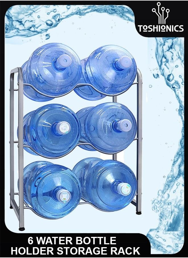 Toshionics - 6 Bottles Storage 3 Tier Reinforced Carbon Rack Steel Heavy Duty 5 Gallon Water Cane Jug Holder Cooler Organizer Shelf For Home Kitchen Office Garages Restaurant Gym Stand Shelves - Image 1