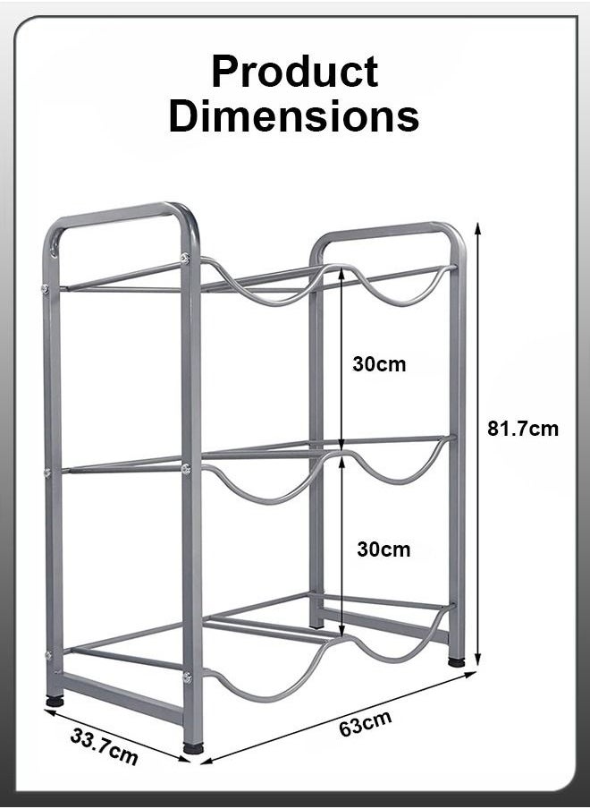 Toshionics - 6 Bottles Storage 3 Tier Reinforced Carbon Rack Steel Heavy Duty 5 Gallon Water Cane Jug Holder Cooler Organizer Shelf For Home Kitchen Office Garages Restaurant Gym Stand Shelves - Image 1