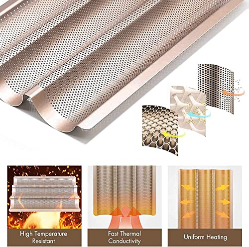 Hesanzol Baguette Pans for Baking 15" x 11", Carbon Steel 3 Loaf Nonstick Baguette Baking Tray for French & Italian Perforated French Bread Pan - Image 3