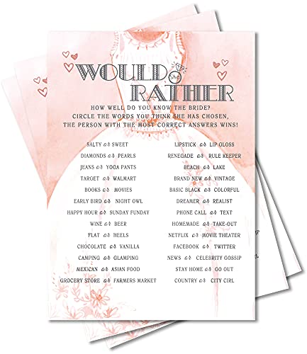Jusitakeet Bridal Shower Games, Wedding Games For Showers, Would She Rather, Engagement Bachelorette Party Game, Bridal Shower Decorations, 30 Cards Per Set (Suit010) - Image 1