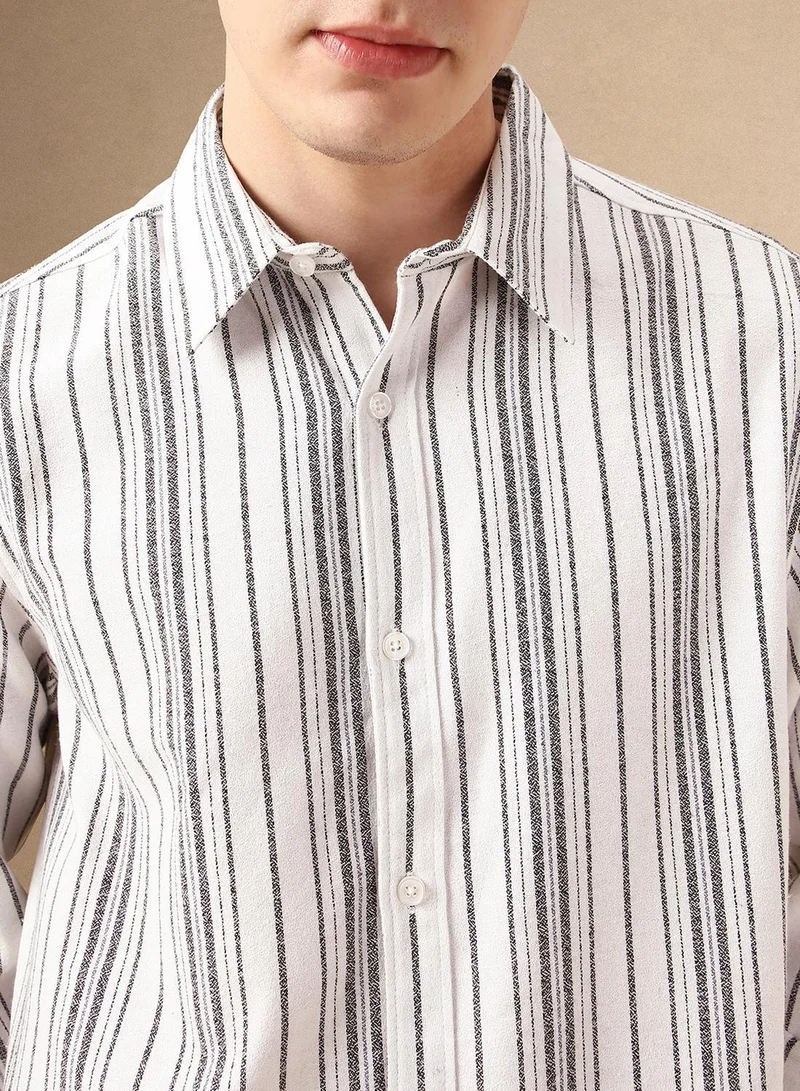 Dennis Lingo Men's White 100% Cotton Striped Shirt