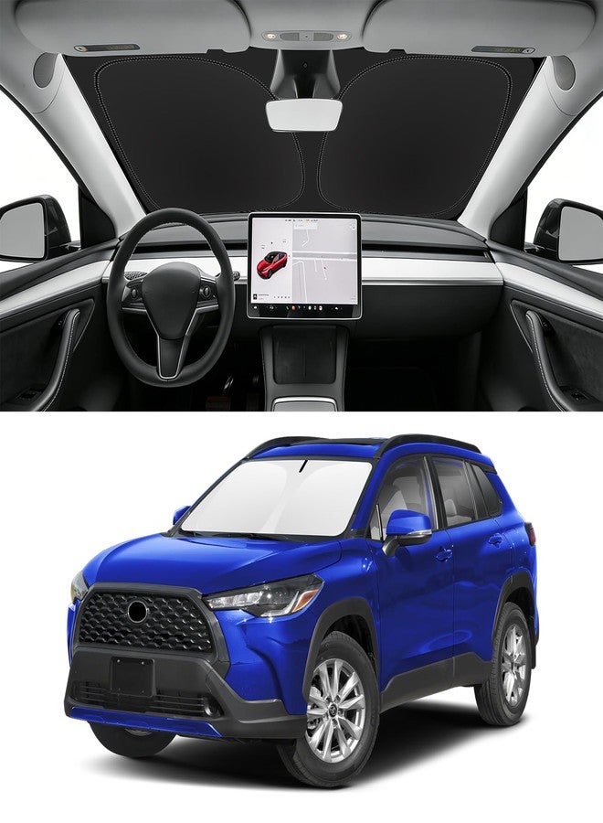 SLOGENTO Sun Shade for Corolla Cross Windshield Sunshades Cover Custom Fit 2022-2023 2024 2025 Toyota Corolla Cross (Not for Corolla) Accessories Front Window Shields Sun Visor Protector Blocks UV Rays - Image 1
