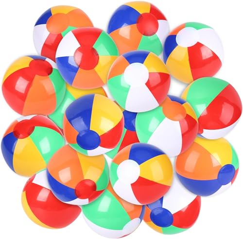 Lumiparty 12 Pack Beach Balls Inflatable Pool Toys for Kids Rainbow Color Summer Water Toy Indoor Outdoor Fun Play Game Activities Birthday Party Favors Hawaiian Tropical Theme Party Decorations - Image 1