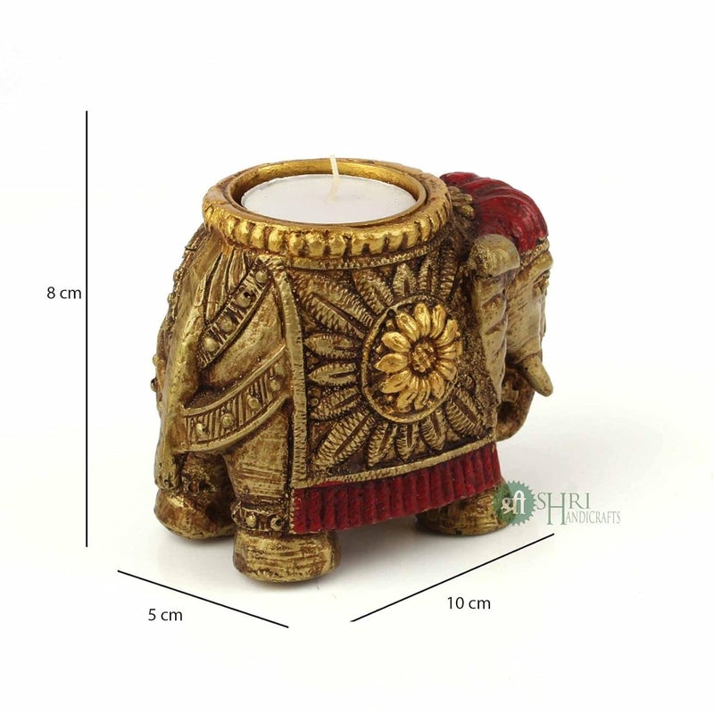 INDICAST Resin Elephant Candle for Home Dcor Set of 2 Handcrafted Diwali Diya Decorative Showpieces Reusable Tealight Candle Holder for Living Room Dining Area Gifts Item Golden - Image 2