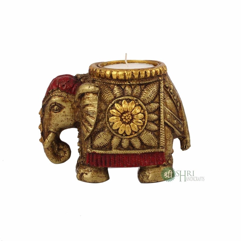 INDICAST Resin Elephant Candle for Home Dcor Set of 2 Handcrafted Diwali Diya Decorative Showpieces Reusable Tealight Candle Holder for Living Room Dining Area Gifts Item Golden - Image 5