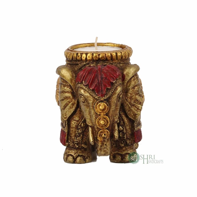INDICAST Resin Elephant Candle for Home Dcor Set of 2 Handcrafted Diwali Diya Decorative Showpieces Reusable Tealight Candle Holder for Living Room Dining Area Gifts Item Golden - Image 4