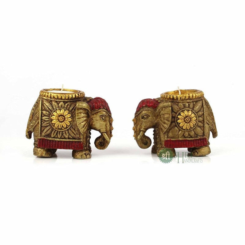 INDICAST Resin Elephant Candle for Home Dcor Set of 2 Handcrafted Diwali Diya Decorative Showpieces Reusable Tealight Candle Holder for Living Room Dining Area Gifts Item Golden - Image 3
