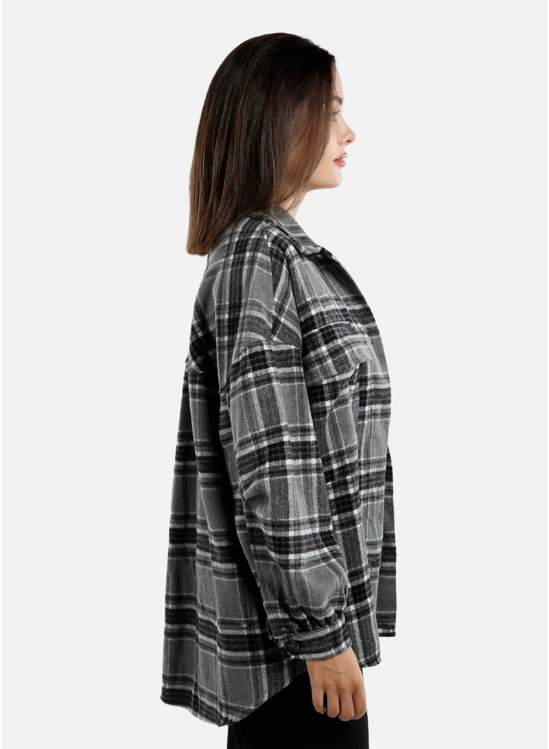 London Rag  London Rag Oversized Flannel Plaid Shirt for Women | Best Price UAE