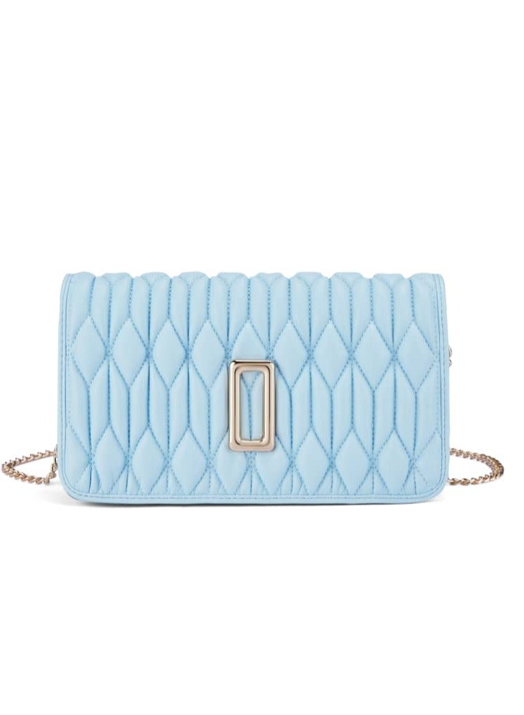 UHURA Light Blue Ruched Bag - Genuine Leather Handbag for Women, Stylish Crossbody Bag and Trendy Small Purse, Versatile Top Handle Handbag with Textured Structured Design, Compact and Lightweight Bag with Craftsmanship, Ideal for Any Outfit or Occasion  - Image 2