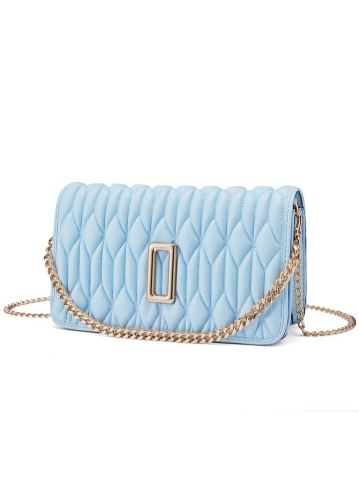UHURA Light Blue Ruched Bag - Genuine Leather Handbag for Women, Stylish Crossbody Bag and Trendy Small Purse, Versatile Top Handle Handbag with Textured Structured Design, Compact and Lightweight Bag with Craftsmanship, Ideal for Any Outfit or Occasion  - Image 1