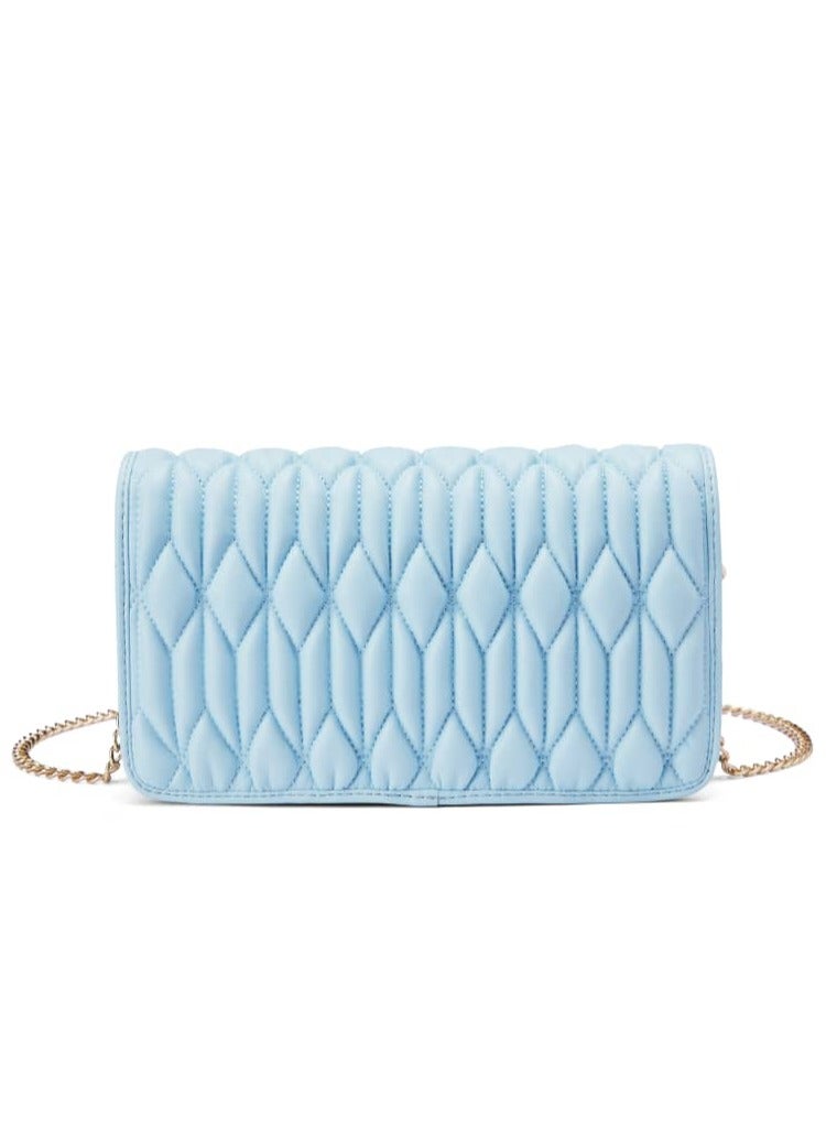 UHURA Light Blue Ruched Bag - Genuine Leather Handbag for Women, Stylish Crossbody Bag and Trendy Small Purse, Versatile Top Handle Handbag with Textured Structured Design, Compact and Lightweight Bag with Craftsmanship, Ideal for Any Outfit or Occasion  - Image 3