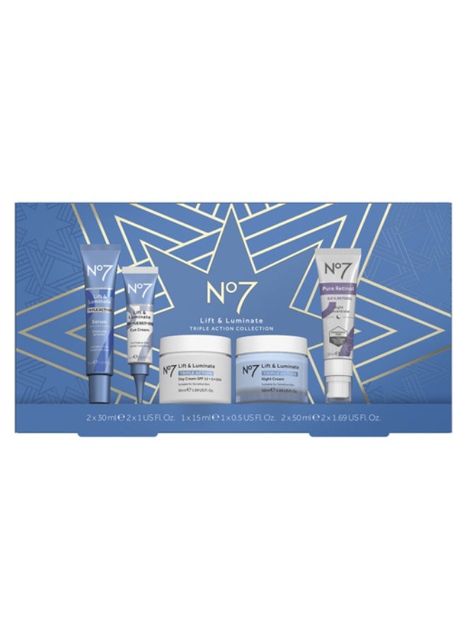 Boots No.7 No7 Lift & Luminate TRIPLE ACTION Complete Retinol Regime Gift Set of 5 - Image 1