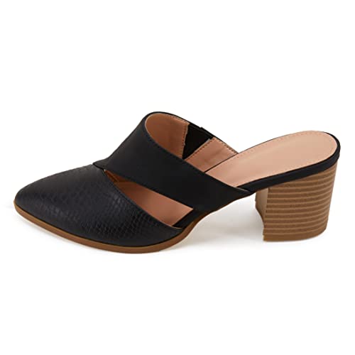 Syktkmx Womens Cutout Backless Chunky Stacked Mules Slip On Closed Toe Scale Heeled Sandal Shoes Black - Image 4