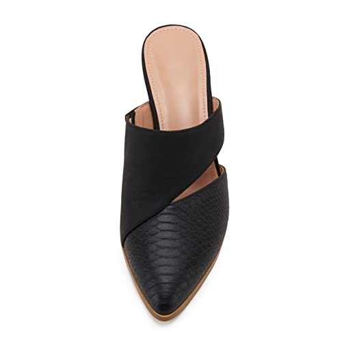 Syktkmx Womens Cutout Backless Chunky Stacked Mules Slip On Closed Toe Scale Heeled Sandal Shoes Black - Image 5
